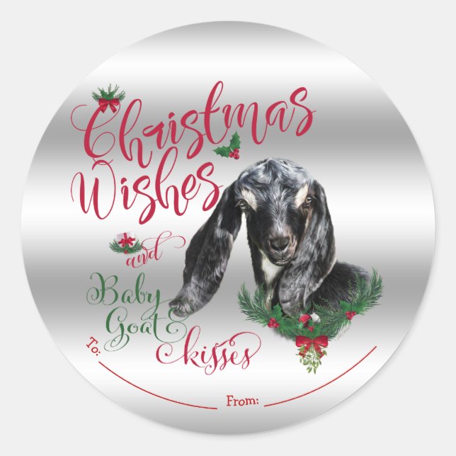 GOAT | Christmas Wishes Baby Goat Kisses Nubian Classic Round Sticker (Front)