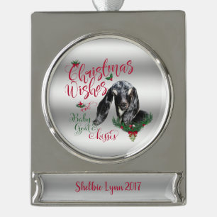 GOAT   Christmas Wishes Baby Goat Kisses Nubian Silver Plated Banner Ornament