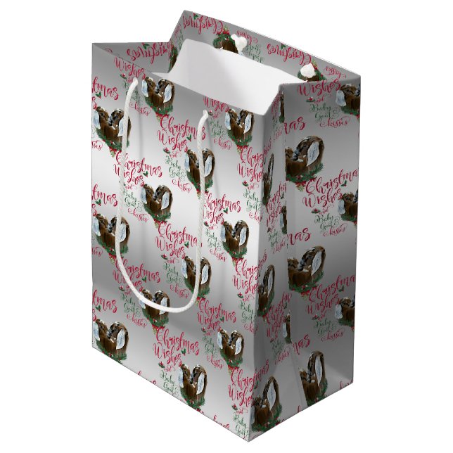 GOAT | Christmas Wishes Baby Goat Kisses Nubians Medium Gift Bag (Front Angled)