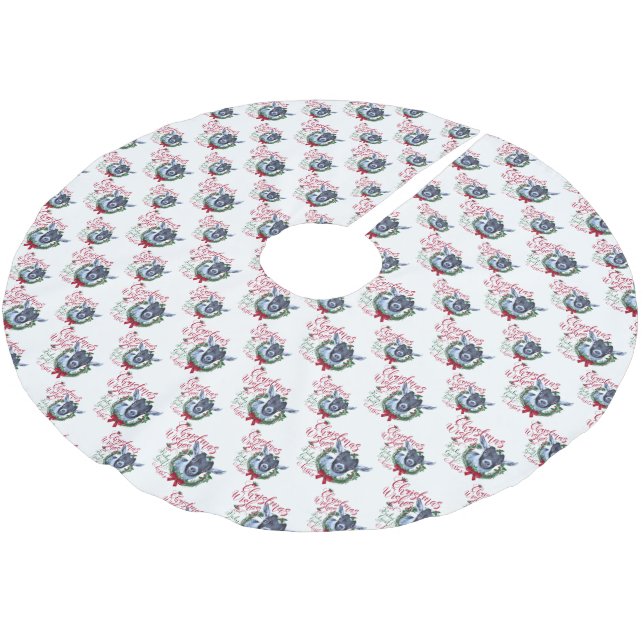 GOAT | Christmas Wishes Baby Goat Kisses Pygmy Brushed Polyester Tree Skirt (Angled)