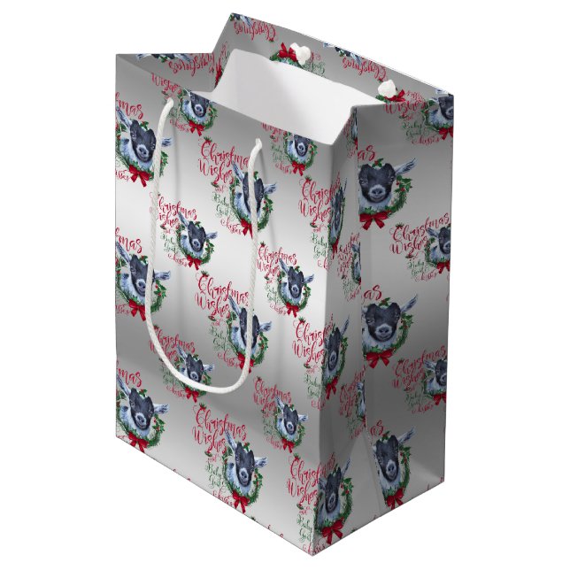 GOAT | Christmas Wishes Baby Goat Kisses Pygmy Medium Gift Bag (Front Angled)