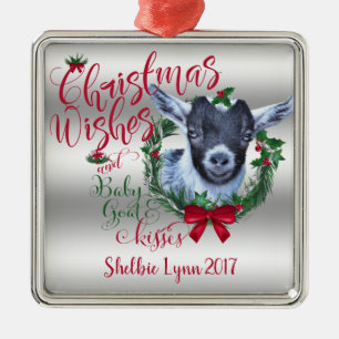 GOAT   Christmas Wishes Baby Goat Kisses Pygmy Metal Ornament