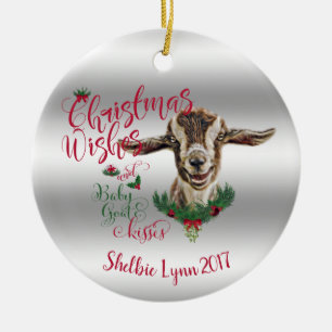 GOAT   Christmas Wishes Baby Goat Kisses Togg Ceramic Ornament