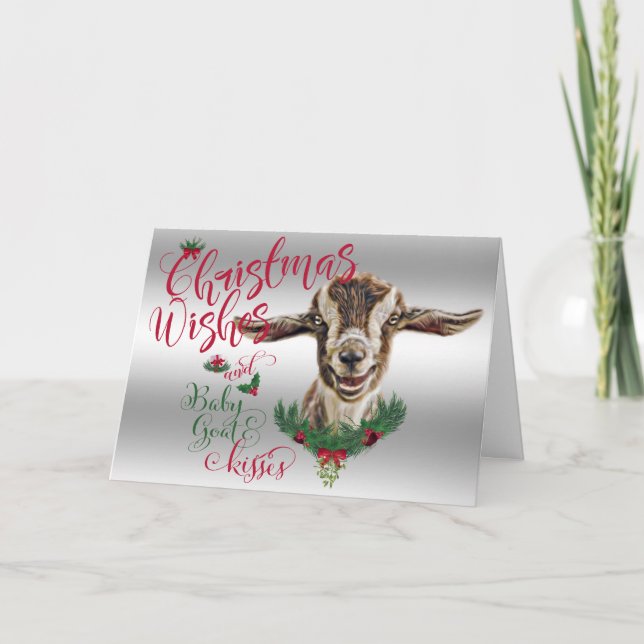 GOAT | Christmas Wishes Baby Goat Kisses Togg Holiday Card (Front)