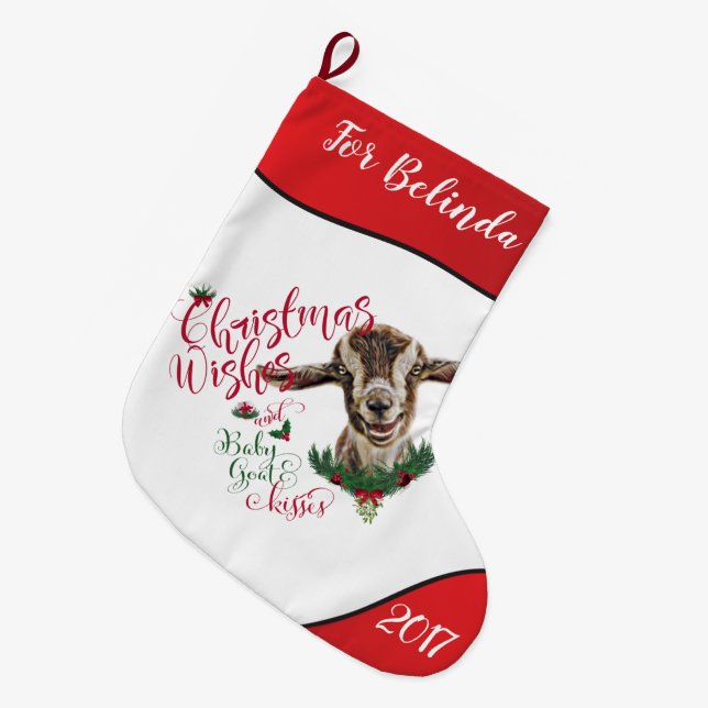 GOAT | Christmas Wishes Baby Goat Kisses Togg Large Christmas Stocking (Front (Hanging))