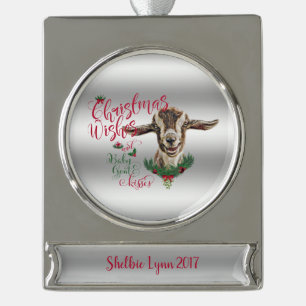 GOAT   Christmas Wishes Baby Goat Kisses Togg Silver Plated Banner Ornament