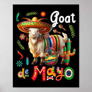 Goat Cinco De Mayo Mexican Sombrero Floral Guitar Poster