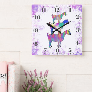 Goat colourful watercolor square wall clock