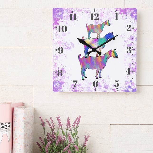 Goat colourful watercolor square wall clock (Colorful cute goat watercolor illustration wall clock )