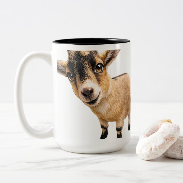 Goat Cute Peeking Coffee Mug (With Donut)