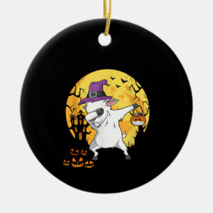 Goat Dabbing Witch Pumpkin Funny Dog Halloween Ceramic Ornament