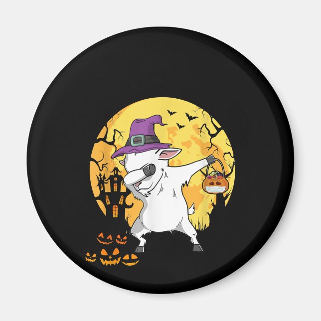 Goat Dabbing Witch Pumpkin Funny Dog Halloween Magnet (Front)