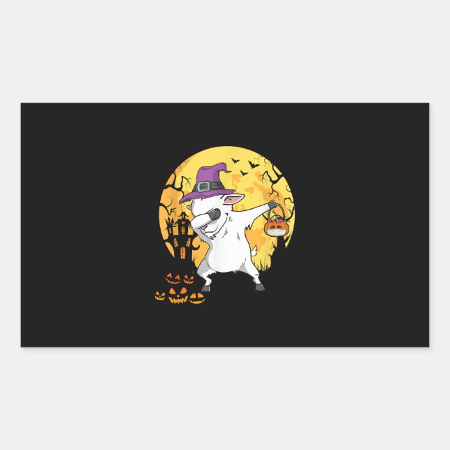 Goat Dabbing Witch Pumpkin Funny Dog Halloween Rectangular Sticker (Front)