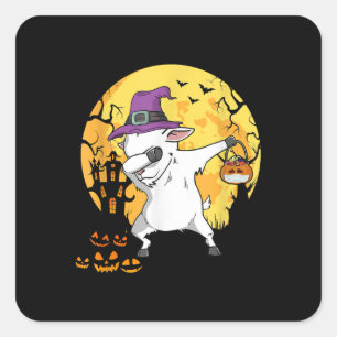 Goat Dabbing Witch Pumpkin Funny Dog Halloween Square Sticker