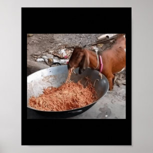 Goat Eating Spaghetti Sticker  Poster