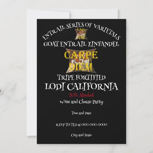 Goat Entrails Zinfandel from the California Tripe  Invitation (Front)