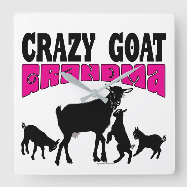 GOAT FAMILY | Funny Crazy Goat Grandma Square Wall Clock (Front)