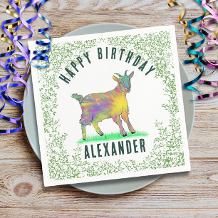 Goat Farm Animal Happy Birthday add Name Napkin