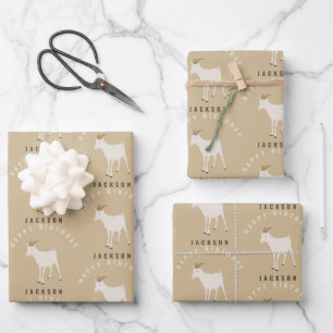 Goat Farm Animal Pattern Custom Birthday Name Wrapping Paper Sheet