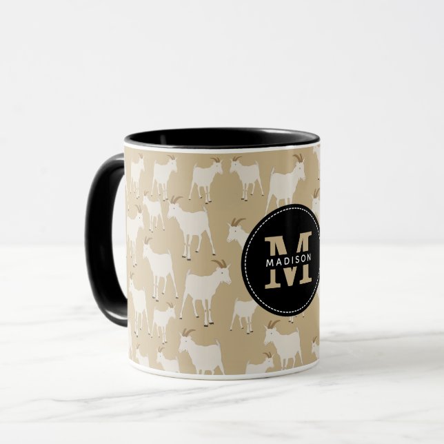 Goat Farm Animal Pattern Monogram Mug (Front Left)