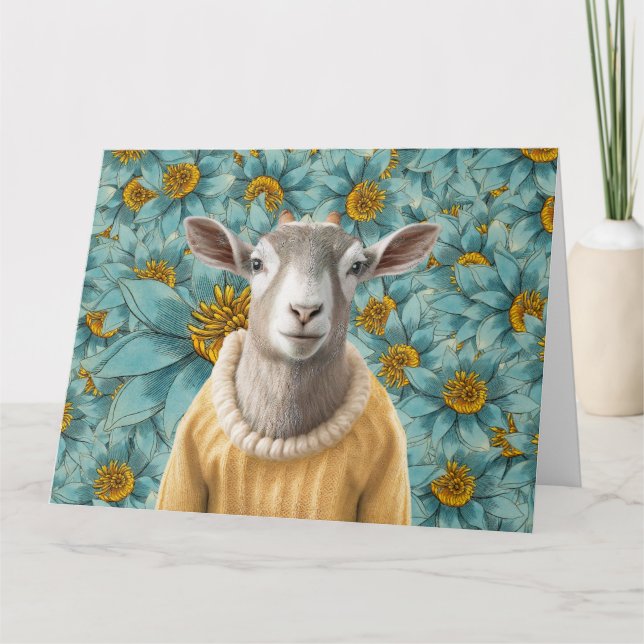Goat Farmhouse Style Teal and Yellow Card (Front)