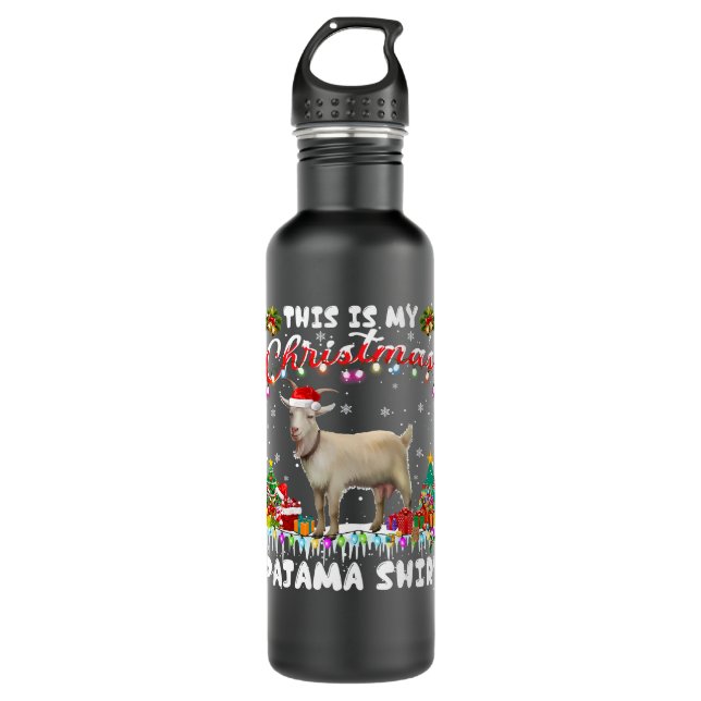 Goat Funny This Is My Christmas Pajama Goat Red Pl 710 Ml Water Bottle (Front)