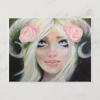 Goat Girl ~ Blonde girl with goat horns Postcard