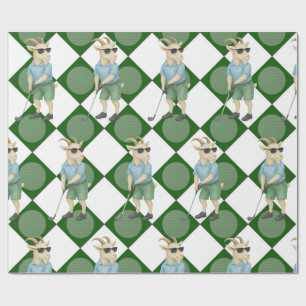 Goat Golfer is golfing on white and green Wrapping Paper