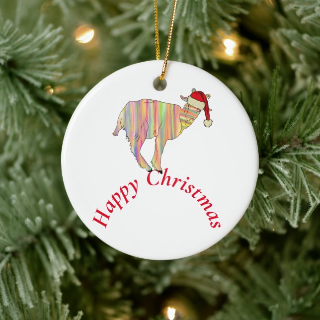 Goat Happy Christmas Ceramic Ornament (Tree)
