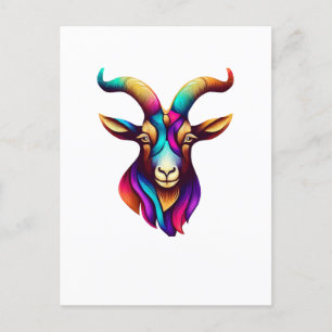 Goat head colourful Horn Postcard