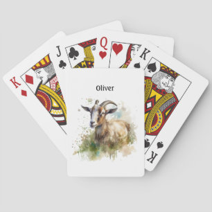 goat in a green pasture watercolor customisable playing cards