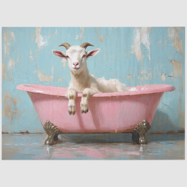 Goat in a Pink Bathtub Decoupage Tissue Paper (Front)