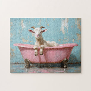 Goat in a Pink Bathtub Jigsaw Puzzle
