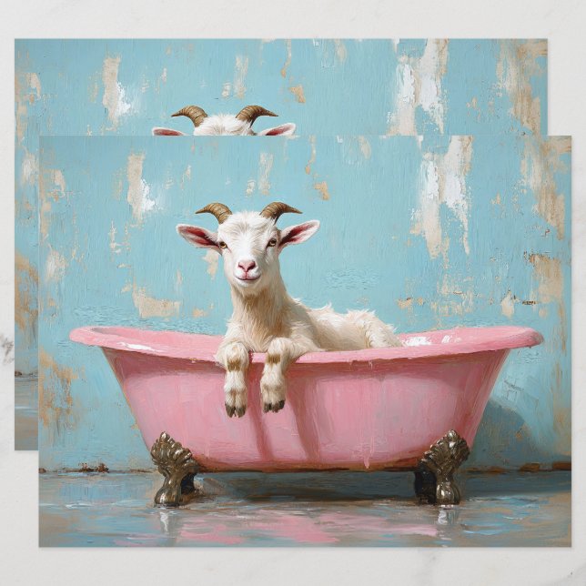 Goat in a Pink Bathtub Scrapbook Paper (Front/Back)