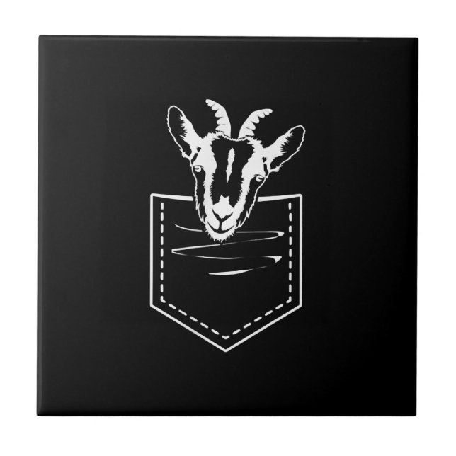 Goat In A Pocket Logo Funny Goat Lover Ceramic Tile (Front)