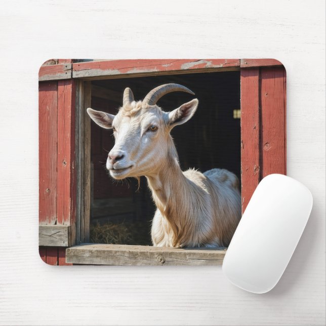 Goat In Barn Window Mouse Pad (With Mouse)