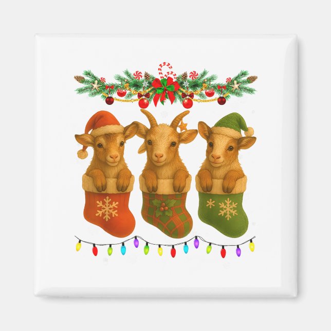 Goat In Christmas Socks Lights Goat Xmas  Magnet (Front)