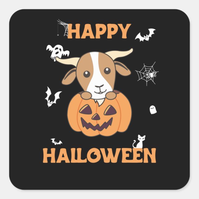 Goat In Pumpkin Cute Goats Happy Halloween Square Sticker (Front)