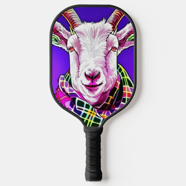 Goat in Tartan Scarf Pickleball Paddle (Front)