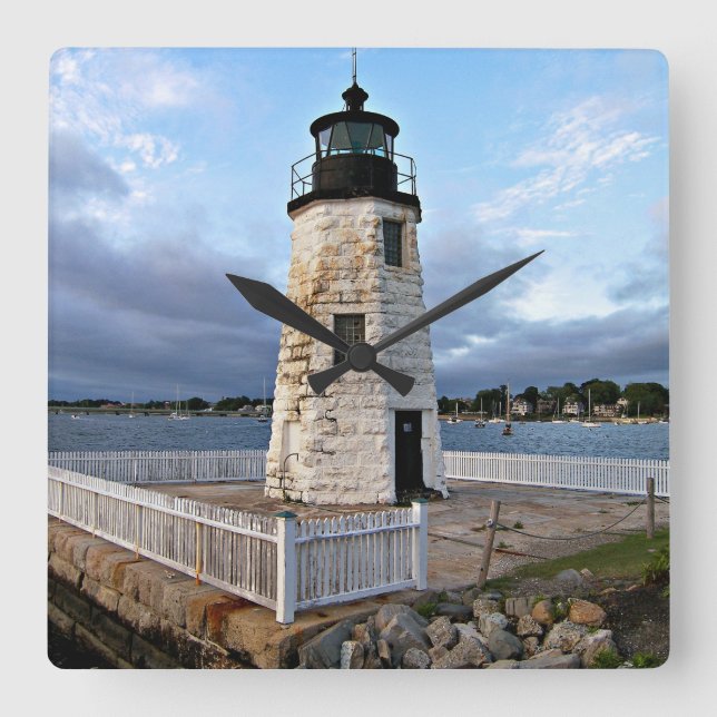 Goat Island Lighthouse, Rhode Island Square Wall Clock (Front)