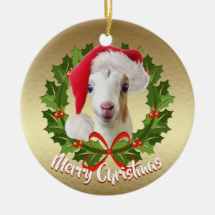 GOAT LaMancha Kid Santa Hat Christmas Ornament