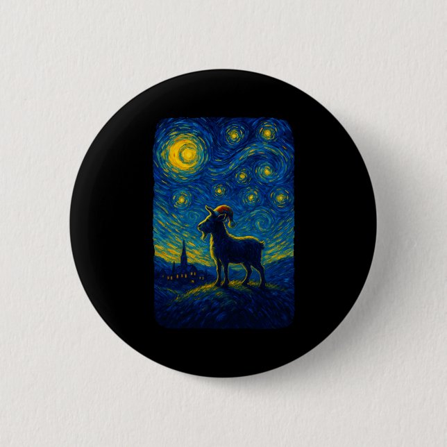 Goat Lover Santa Hat Christmas Starry Cute Night V 6 Cm Round Badge (Front)