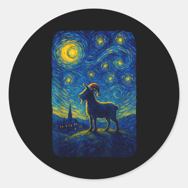 Goat Lover Santa Hat Christmas Starry Cute Night V Classic Round Sticker (Front)
