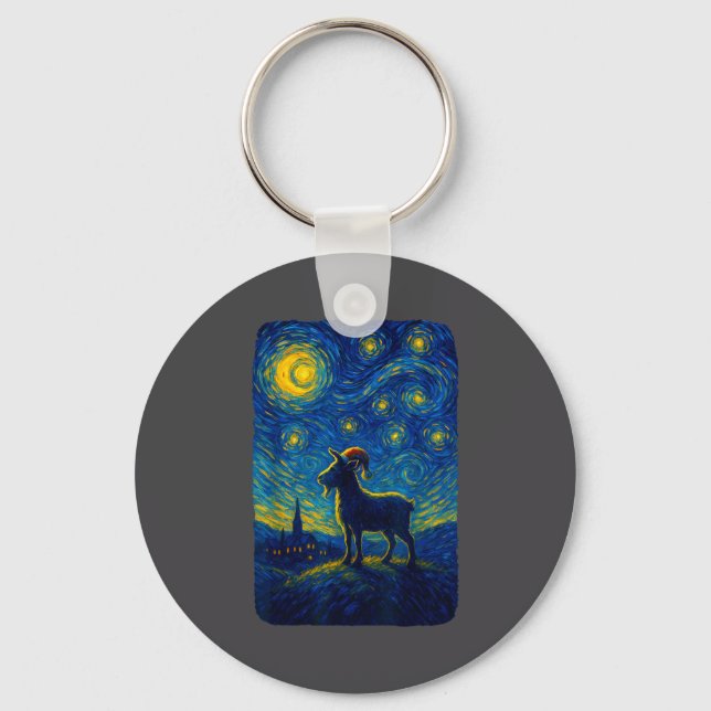 Goat Lover Santa Hat Christmas Starry Cute Night V Key Ring (Front)