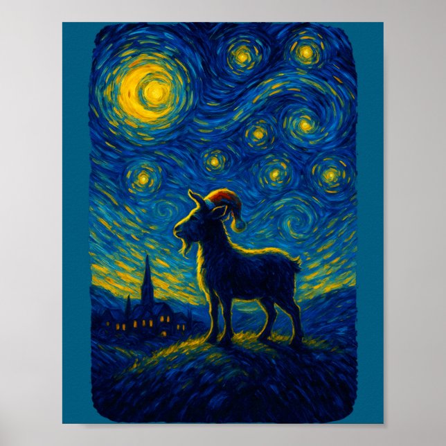 Goat Lover Santa Hat Christmas Starry Cute Night V Poster (Front)