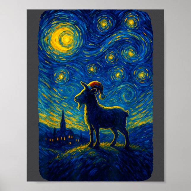 Goat Lover Santa Hat Christmas Starry Cute Night V Poster (Front)