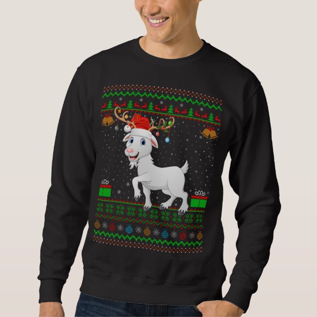 Goat Lover Santa Hat Matching Ugly Goat Christmas Sweatshirt (Front)
