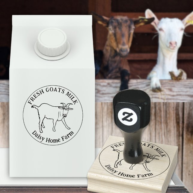 Goat Milk Business Name Rubber Stamp (Goats milk custom business ink rubber stamp with simple farm goat drawing and brand name)