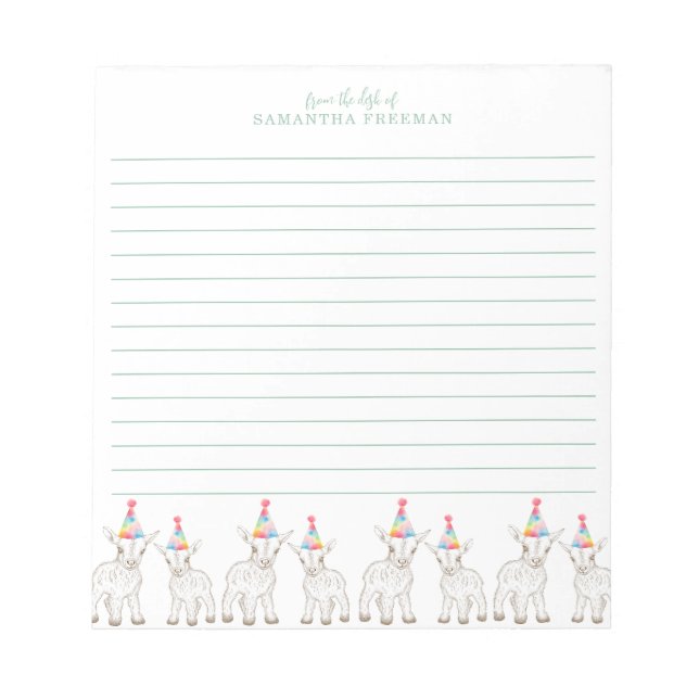Goat Party Animal Personalised Lined Notepad (Front)