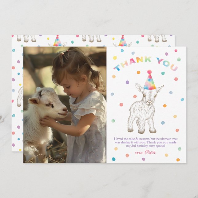 Goat Petting Zoo Birthday Thank You Card (Front/Back)